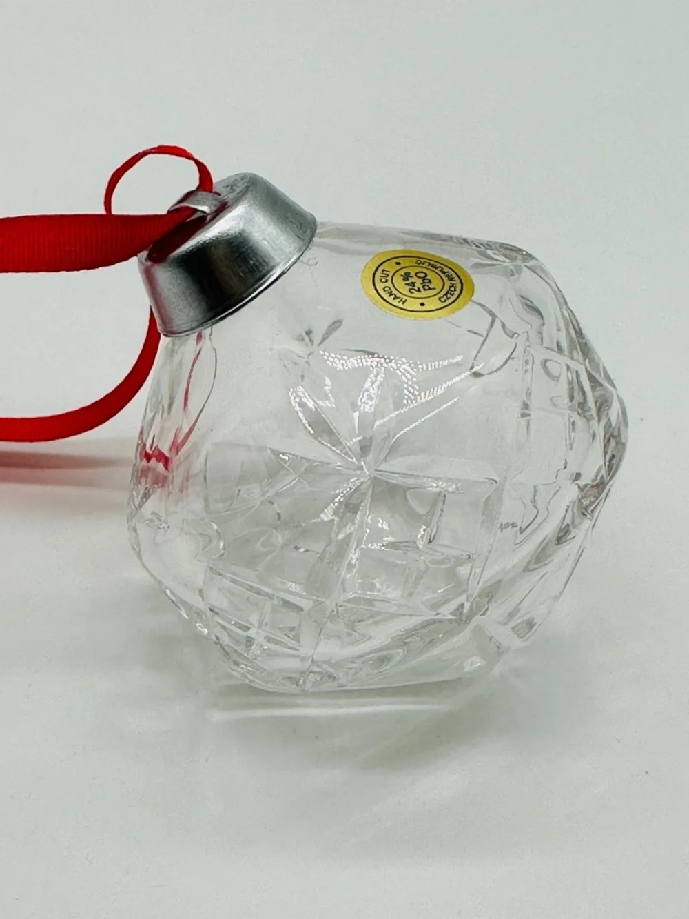 VTG Hand Cut Crystal Czech Republic Christmas Ornament With Original Green box.